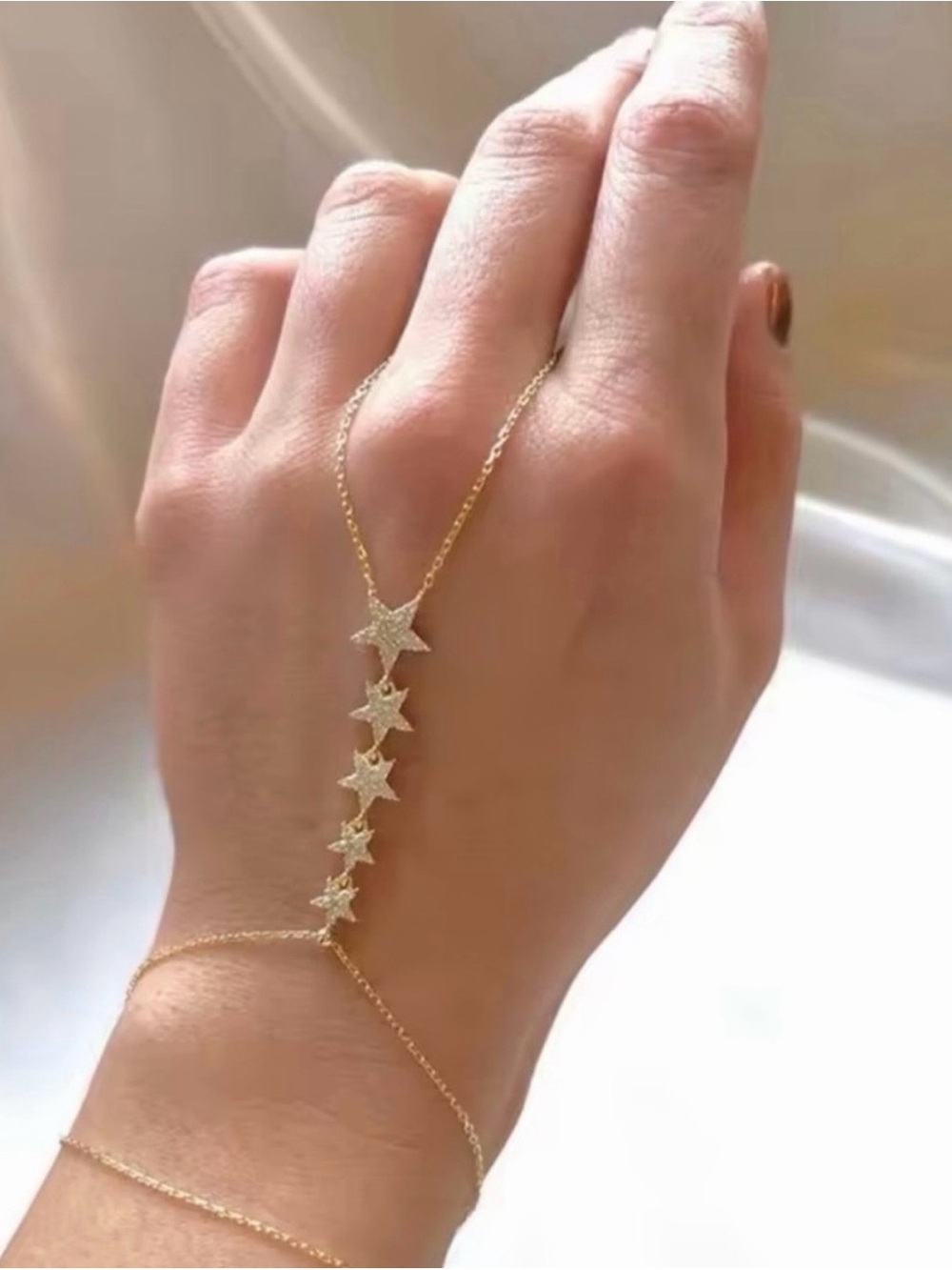 Gold Star Cascade Hand Chain Bracelet